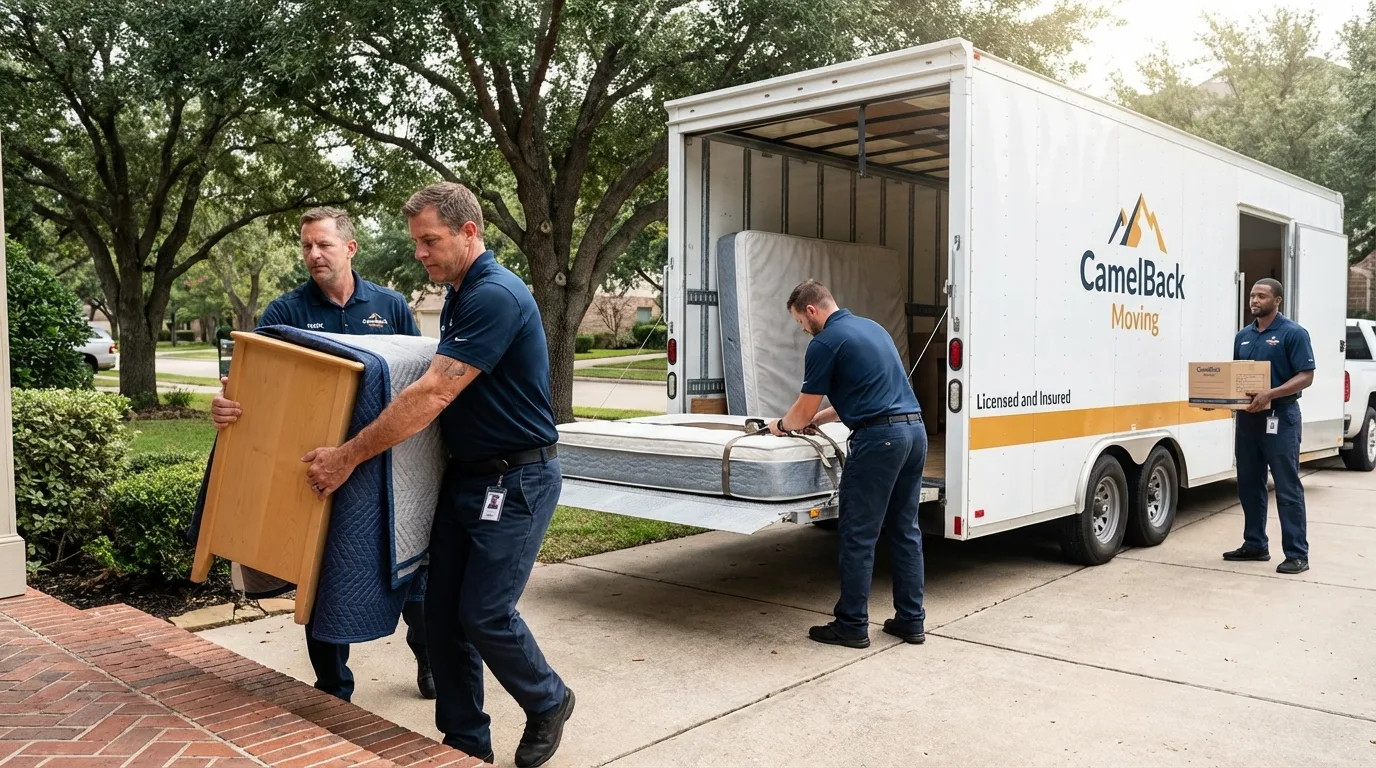 Crew loading residential truck for cross-state move from Kenner, LA