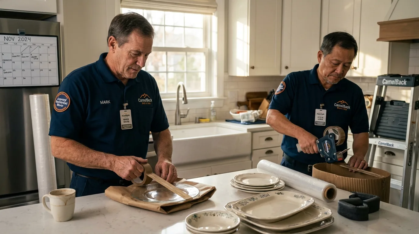Professional crew packing kitchen dishware in Kenner, LA